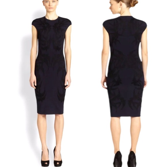 Alexander McQueen Dresses & Skirts - Alexander McQueen Bird-Pattern Jacquard Cap-Sleeve Dress, Size Medium